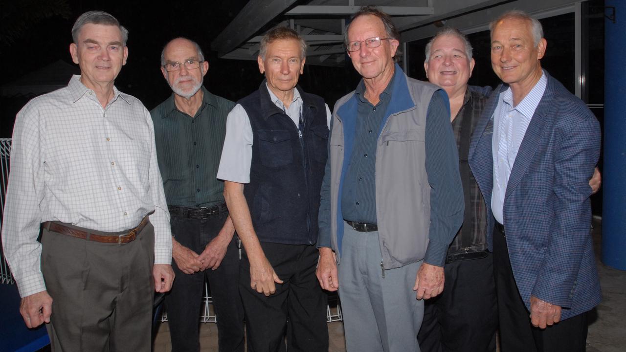 Saint sign painters reunion from left Rod Froyland, Bob Sothman, Lyall Ford, Dave Greve, Peter Higgins and Barrie Snarski. Absent: Graeme Bowen. Photo Peter Holt / Daily Mercury