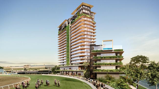 The Gold Coast Turf Club $370m transformation overlooks the race track and Surfers Paradise skyline.