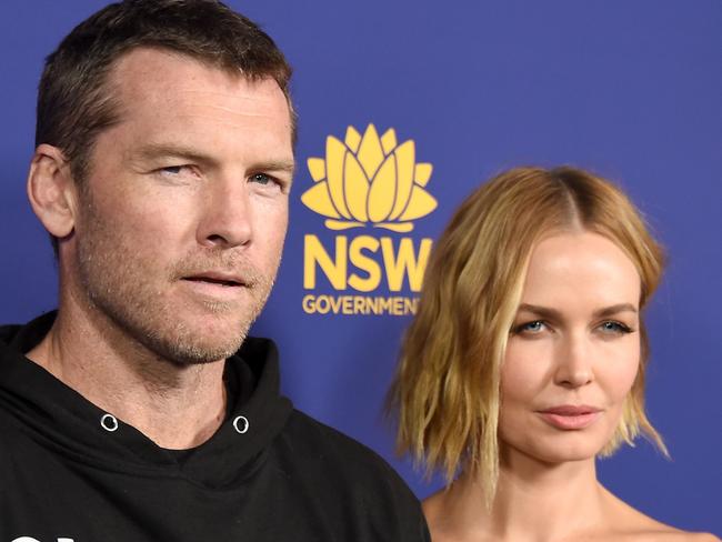 LOS ANGELES, CA - OCTOBER 24:  Actor Sam Worthington and wife Lara Bingle arrive at the 7th Annual Australians In Film Award & Benefit Dinner at Paramount Studios on October 24, 2018 in Los Angeles, California.  (Photo by Gregg DeGuire/Getty Images)