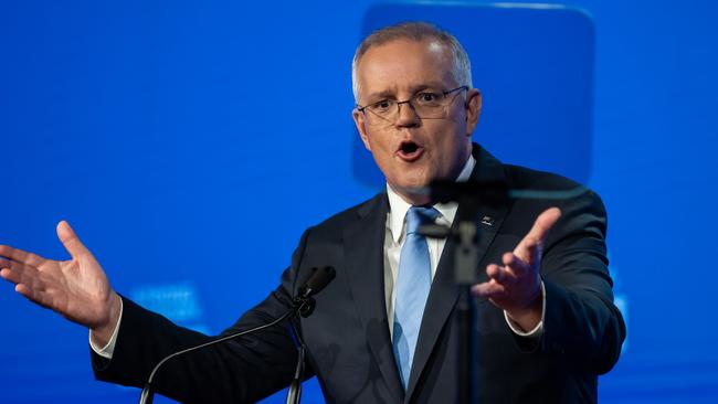 Prime Minister Scott Morrison at the Coalition Campaign launch on Sunday. Picture: Jason Edwards