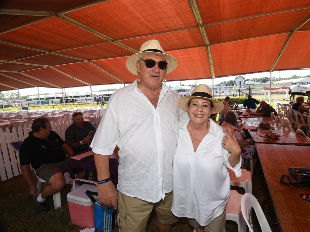 Sue and Barry Washington enjoy the 2019 Darwin Cup. Picture: KATRINA BRIDGEFORD