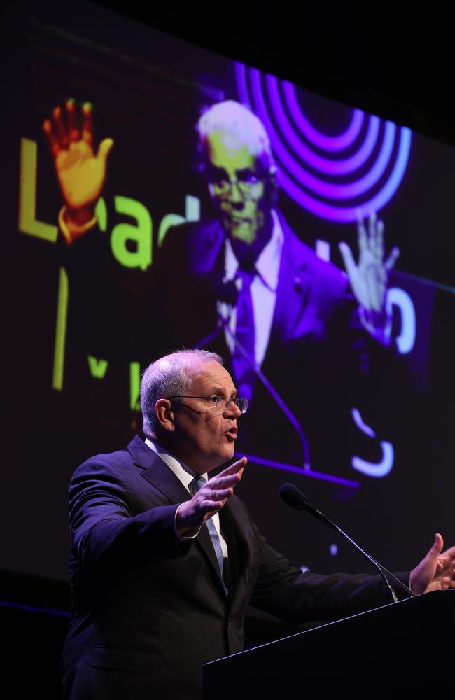 Prime Minister Scott Morrison in full flight at the West Australian’s s Leadership Matters Federal Election lunch. Picture: Jason Edwards