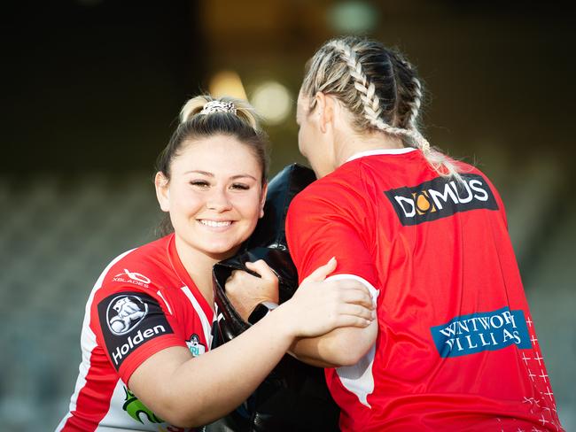 Young Dragons recruit Keeley Davis, 18, preparing for the start of the Women’s NRL comp. Pic: Monique Harmer