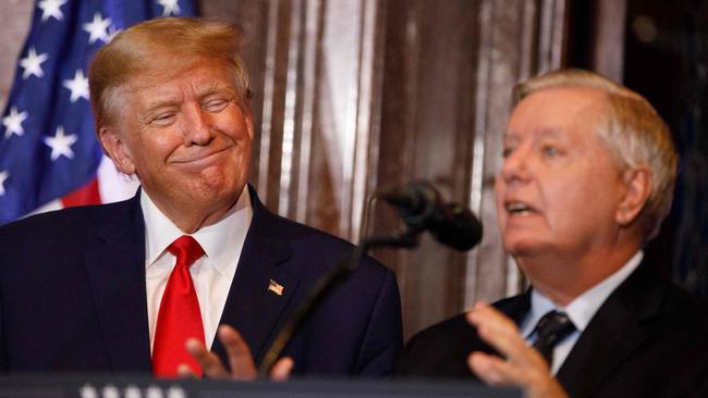 Former US President Donald Trump with US Senator Lindsey Graham (R-SC) during a 2024 election campaign event in Columbia, South Carolina. Picture: AFP.