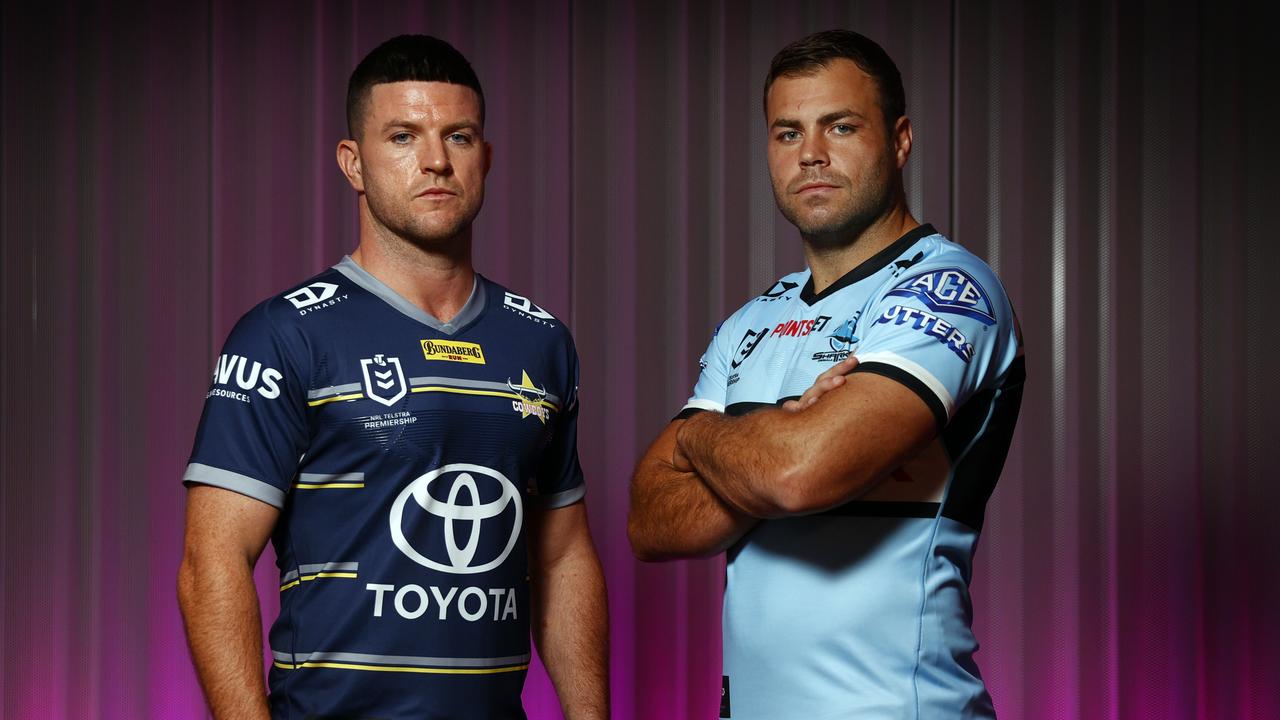 DAILY TELEGRAPH 5TH SEPTEMBER Ã&#149;22 Pictured at Telstra head office in Sydney is North Queensland Cowboys Captain Chad Townsend and Cronulla Sharks Captain Wade Graham ahead of their round one finals game. Picture: Richard Dobson
