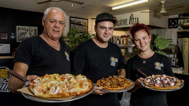 Best of the Gold Coast pizza winner is Creative Pizza. Ron Rezuk, Michael Hamad and Kaisee Cook. Picture: Jerad Williams