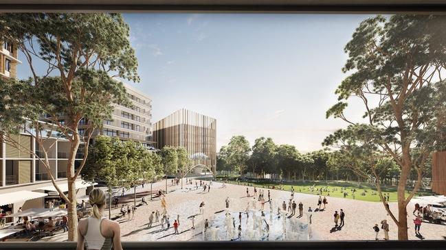 An artist impression of the new piazza and village green which will be part of the new Frenchs Forest Town Centre. Picture: NSW Government.