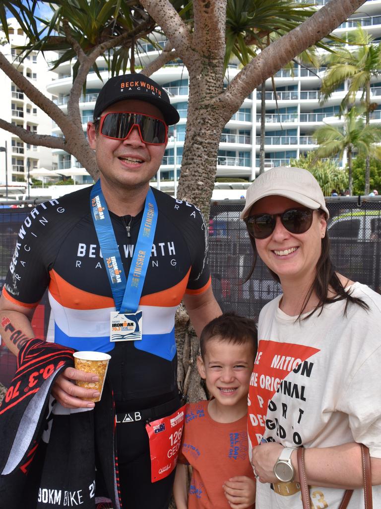 Georg Thomas, Alana Thomas and Logan Thomas at the Sunshine Coast Ironman 70.3 at Mooloolaba 2022.