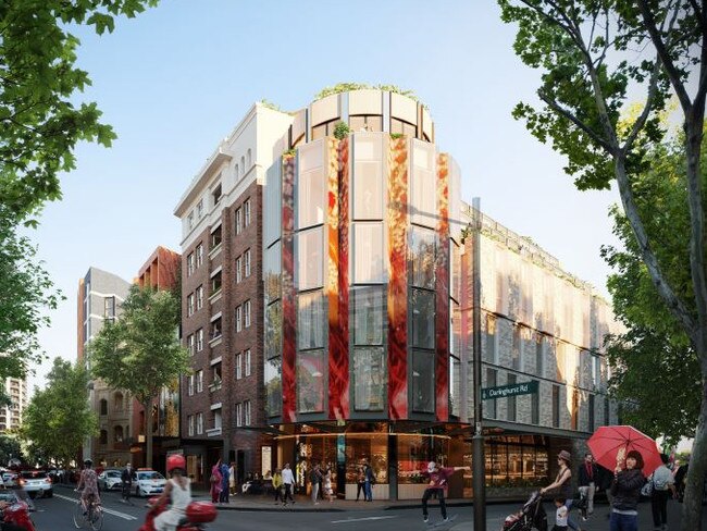 Artist’s impression showing the proposed curved form of the The Empire corner facade with incorporated artwork. Source: Mogamma, 2019. Picture: Supplied