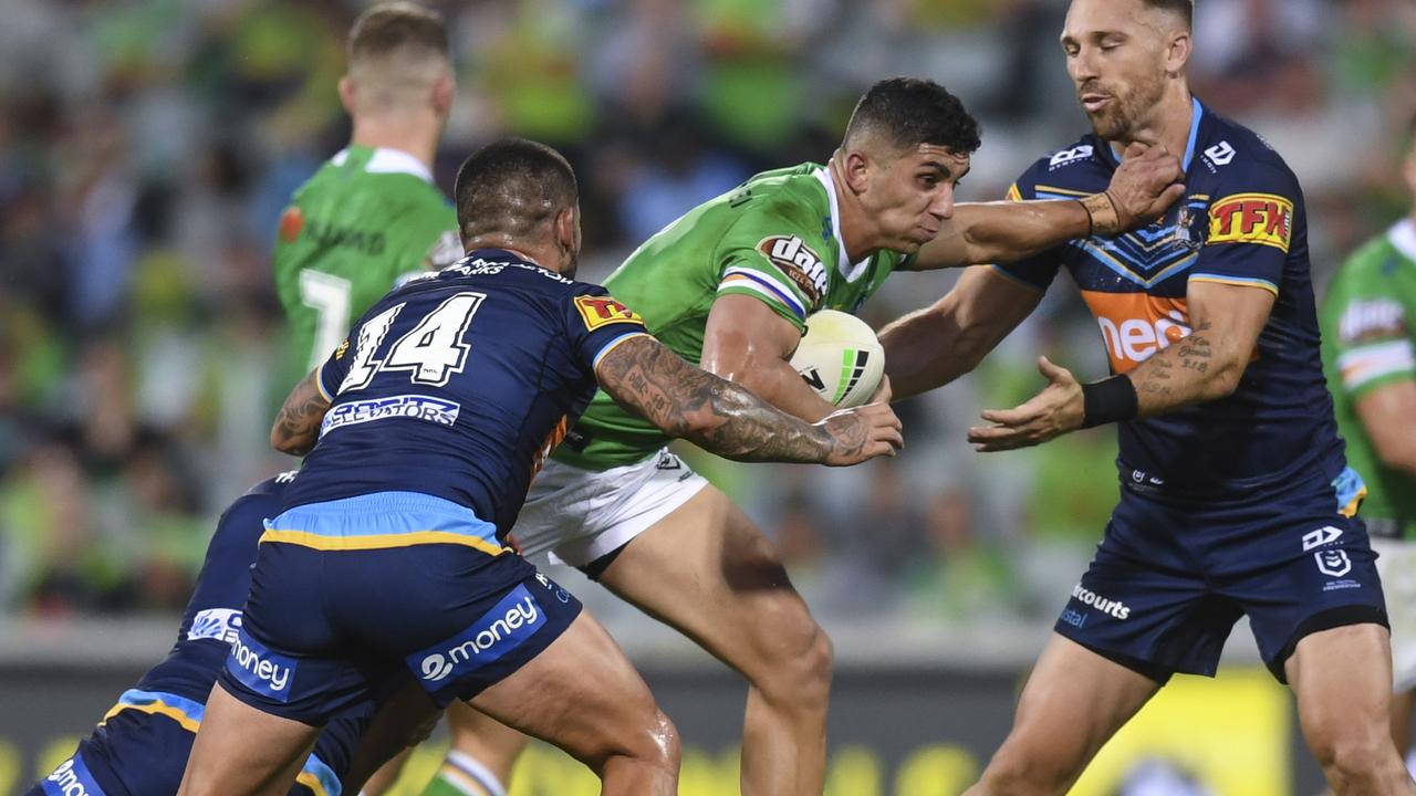 Canberra Raiders veteran Sia Soliola aids Corey Horsburgh's fiery