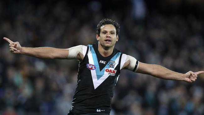 Steven Motlop after kicking the sealer for Port Adelaide in Showdown 44. Picture SARAH REED