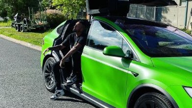 Nick Kyrgios and his Tesla. Picture: Instagram