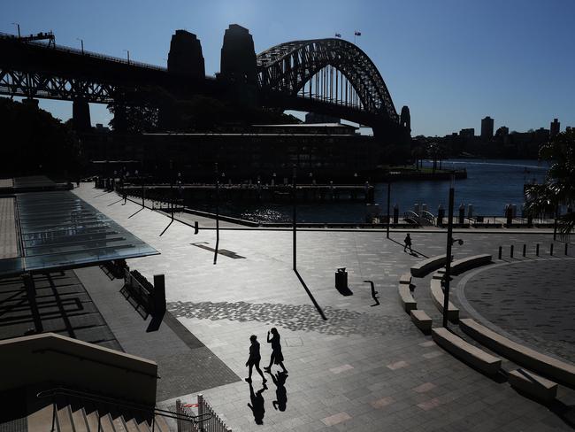 The usually bustling Circular Quay on Thursday. Picture: Brett Costello