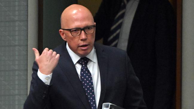 Opposition Leader Peter Dutton exits question time on Thursday. Picture: AAP