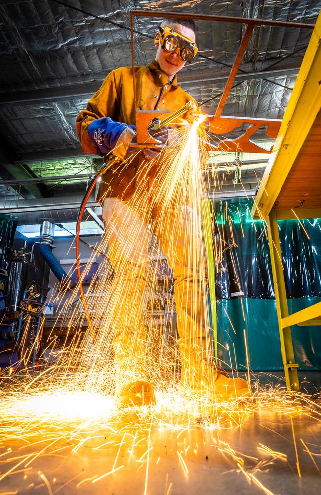 Year 11 student Matthew using an oxy-torch. Picture: Jake Nowakowski