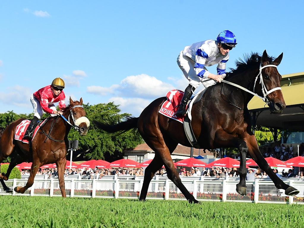 Supplied Editorial Kovalica romps home in the Group 1 Queensland Derby for jockey James  McDonald and trainer Chris Waller. Picture: Grant Peters, Trackside Photography