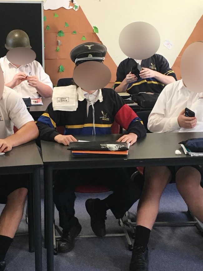 A student’s photo was shared on the internet wearing a Nazi hat. Picture: Facebook