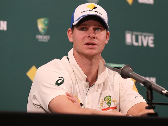 An angry Steve Smith addresses the media after Australia’s huge defeat.