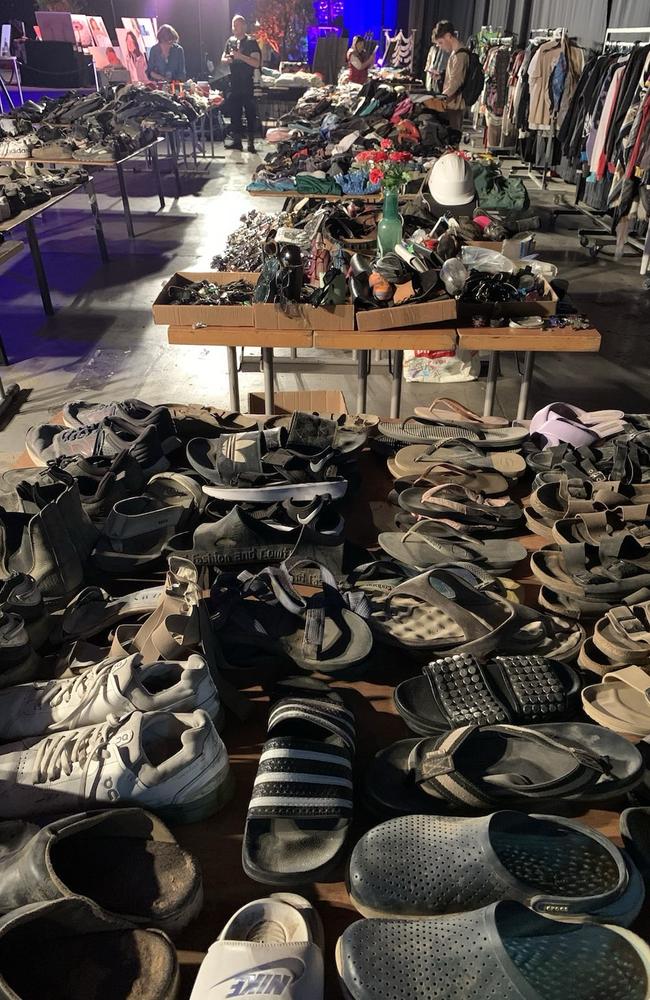 Shoes that were taken from the site of the Nova dance music festival massacre in Israel. Picture: Andrew Wallace MP