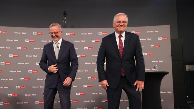 Civility was a keynote on Wednesday night in the first of three debates between Anthony Albanese and Scott Morrison. Picture: Jason Edwards