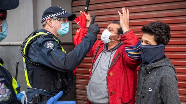 Anti-lockdown protesters attempt to stage a rally at state parliament in Melbourne's CBD. Picture: Jake Nowakowski