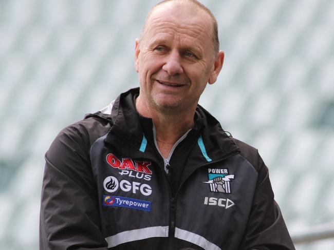 ADV SPORT SSS  Port captain's run training session at Adelaide Oval, Ken Hinkley, senior coach of the Port Adelaide Football Club . August 24,2019  AAP/RUSSELL MILLARD