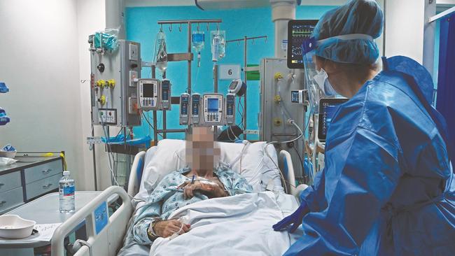 A patient being treated in ICU. Picture: Kate Geraghty