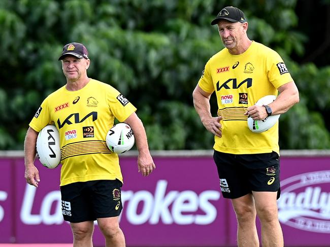 Broncos assistant coach John Cartwright (r) is off to Hull. Picture: Bradley Kanaris/Getty Images