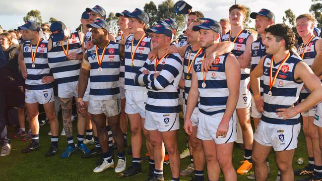 West Gippsland league grand final match 2024 — Phillip Island Bulldogs V Nar Nar Goon "The Goon" Football Club at Garfield Recreation Reserve on September 14, 2024: Nar Nar Goon Football Club: WINNERS. Picture: Jack Colantuono