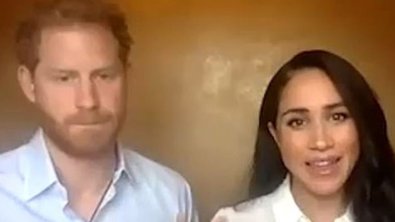 Prince Harry and Meghan Markle on a Zoom call with young leaders where Harry made the Commonwealth comments. Picture: Queen's Commonwealth Trust