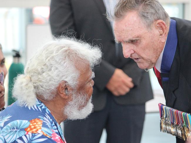 Gary Mooney and Keith Payne at the Mackay Airport Hall of Fame induction ceremony on Friday, December 9, 2022. Picture: Andrew Kacimaiwai.