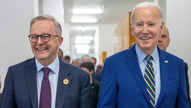 Prime Minister Anthony Albanese meets with US President Joe Biden in Cambodia for a bilateral meeting during the East Asia-Summit. Picture: Twitter