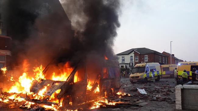 The stabbing has sparked a wave of rioting across the UK, including here in Stanport where the incident occurred. Picture: Getty Images