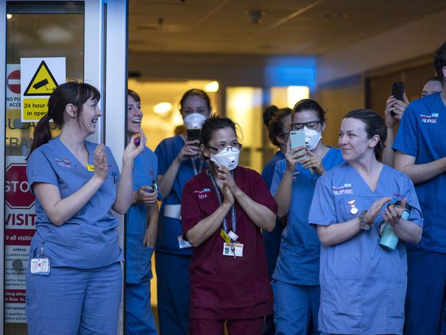 Nurses from The Royal London clap outside the hospital. Picture: Getty Images