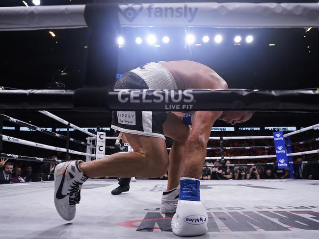 Paul sent Diaz to the canvas midway through the fight. Picture: Sam Hodde/Getty Images