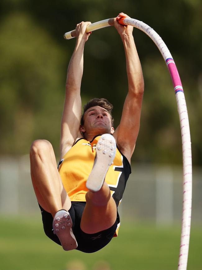 Kurtis Marschall on his way to winning the national pole vault title in Sydney last week. Picture: Matt King/Getty Images