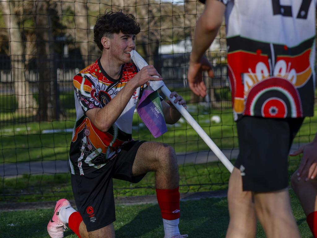 Tayah McVittie with a celebration. Picture: Michael Gorton. U16 Boys NAIDOC Cup at Lake Macquarie Regional Football Facility.