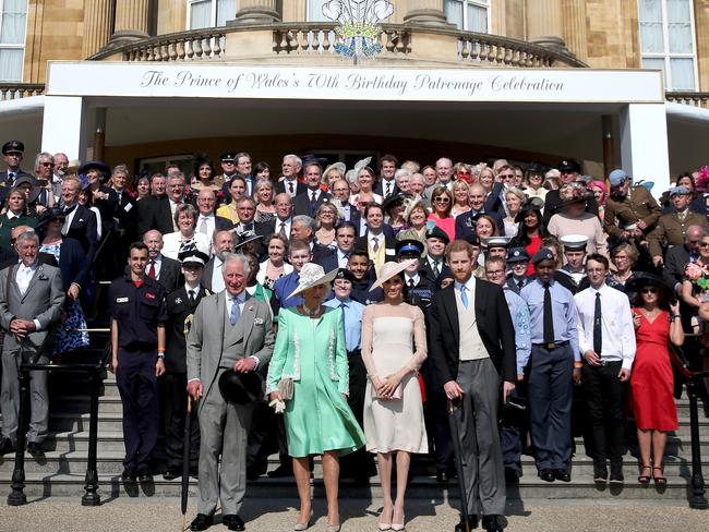 Prince Charles, Camilla, Prince Harry, and Meghan pictured at Buckingham Palace. Picture: Chris Jackson/Getty Images