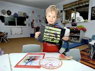 FUN FUNDRAISER: Students at Goonellabah’s Care-Ring Children’s Centre, including five-year-old Kaiash Ricketts, created artworks displayed and then sold to help the Westpac Life Saver Rescue Helicopter. Picture: Cathy Adams