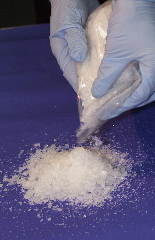 Customs &amp; Australian Federal Police display the drug ice during a press conference. Picture: Rohan Kelly