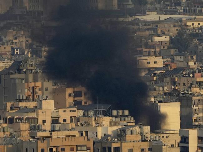 Smoke rise from Israeli airstrikes on Dahiyeh, Beirut's southern suburbs, Lebanon. Picture: AP Photo/Hussein Malla