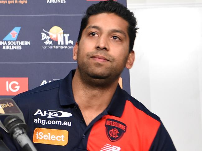 Presser Melbourne football club. Jessie Hogan Diagnosed With cancer. Josh Mahoney, General Manager Club Football and Dr Zeeshan Arain. Picture: Tony Gough