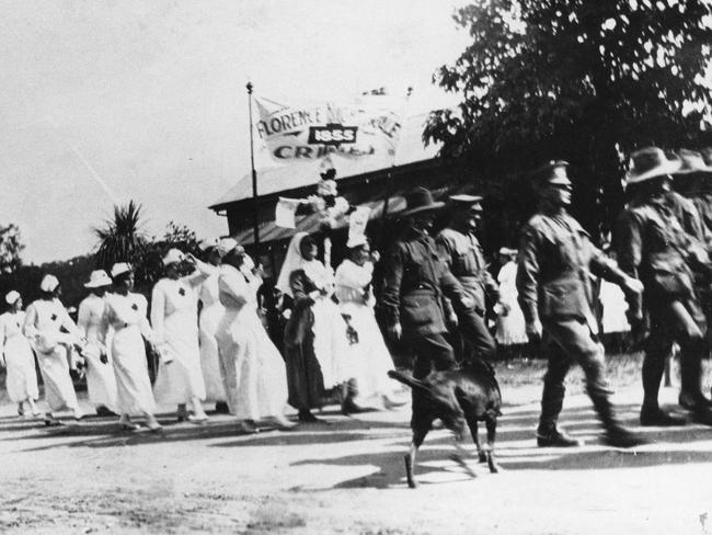 Red Cross Volunteers, Patriotic Parade, Mann Street, Gosford 1914-1918. Picture: Central Coast Council Libraries/Gostalgia.