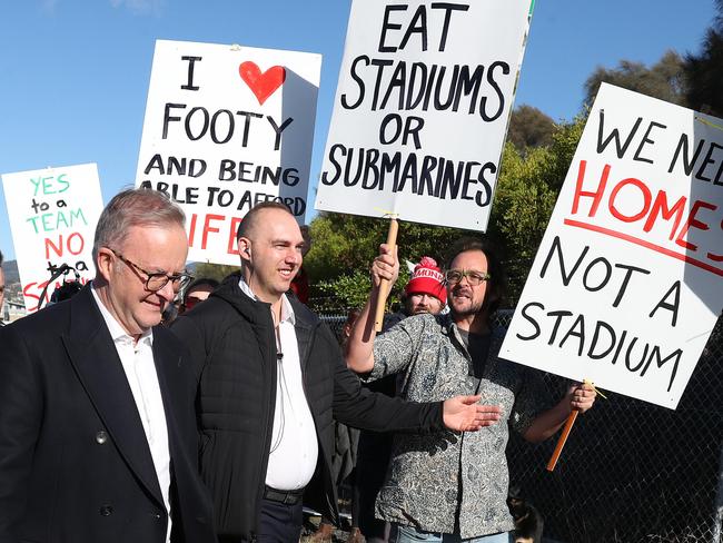 Prime Minister Anthony Albanese in Hobart in relation to funding for a stadium at Macquarie Point.  Picture: Nikki Davis-Jones