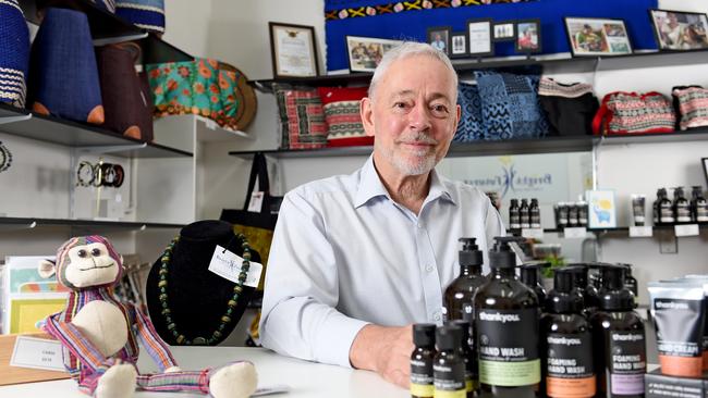 Former home builder and politician Bob Day volunteers for a charity in Da Costa Arcade after the collapse of his building empire. Photo: Naomi Jellicoe