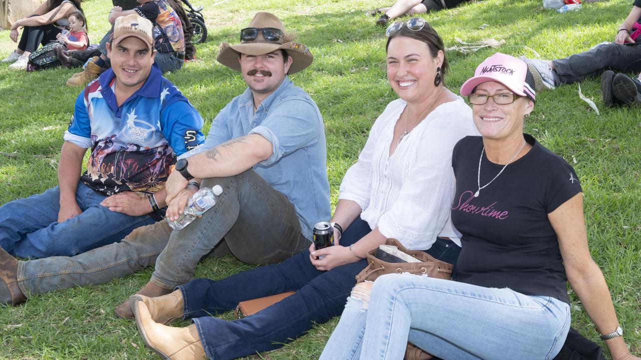 (from left) Luke Robinson, Blake Castle, Jessica Castle and Michelle Duff. Meatstock 2023 at Toowoomba Showgrounds. Saturday, April 15, 2023. Picture: Nev Madsen.