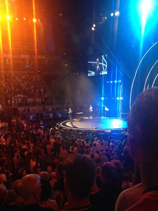 Lead pastor Brian Houston speaks to the crowd.