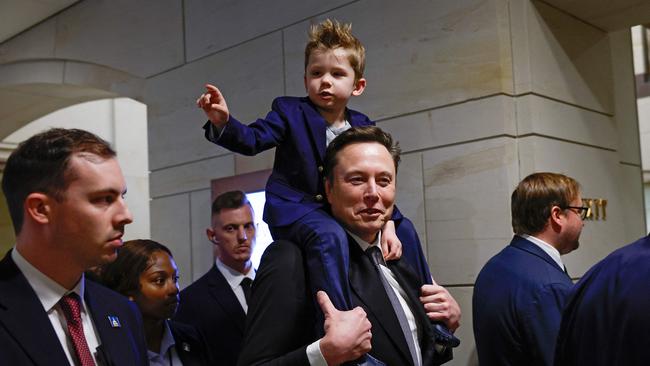 Musk with his son X, who he shares with Grimes, at the U.S. Capitol in December. Picture: Anna Moneymaker/Getty Images