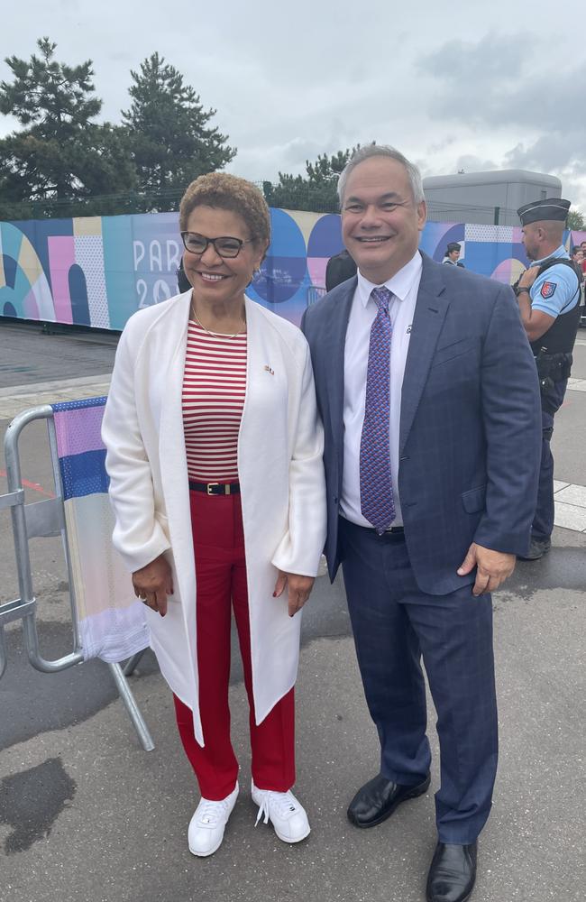 Mayor of Los Angeles Karen Bass and Mayor Tom Tate. Picture: Supplied