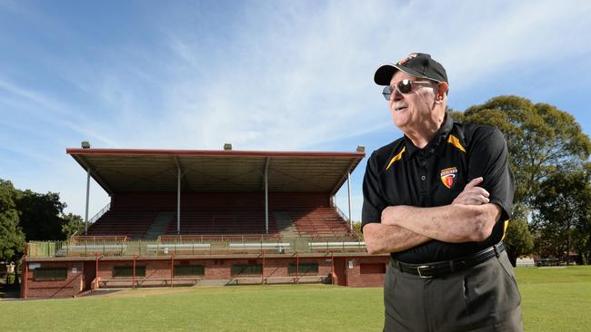 Long time volunteer Colin Nelson, of Goodwood Saints Football Club, in front of the grandstand. Picture: Campbell Brodie.